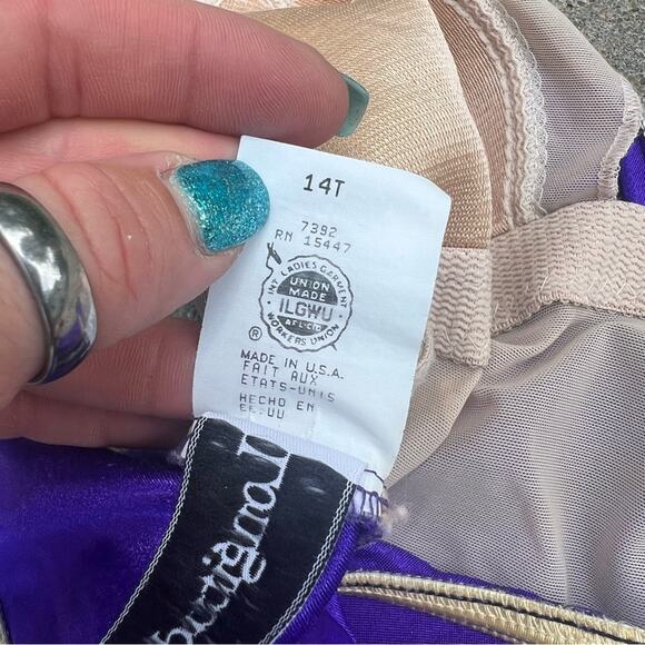 80s Longitude Royal Purple Ruched Faux Button Madonna One Piece Swimsuit 14 TALL - Picture 7 of 8